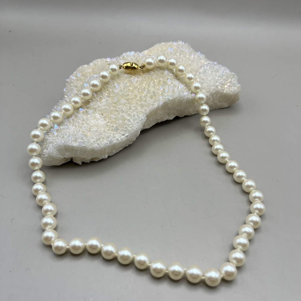 Monet White Pearl Necklace with Gold Clasp